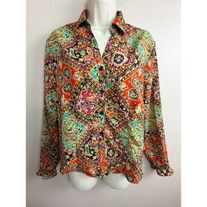 San Andre Womens Paisley Patchwork Button Down Blouse Multi Color Size‎ 10